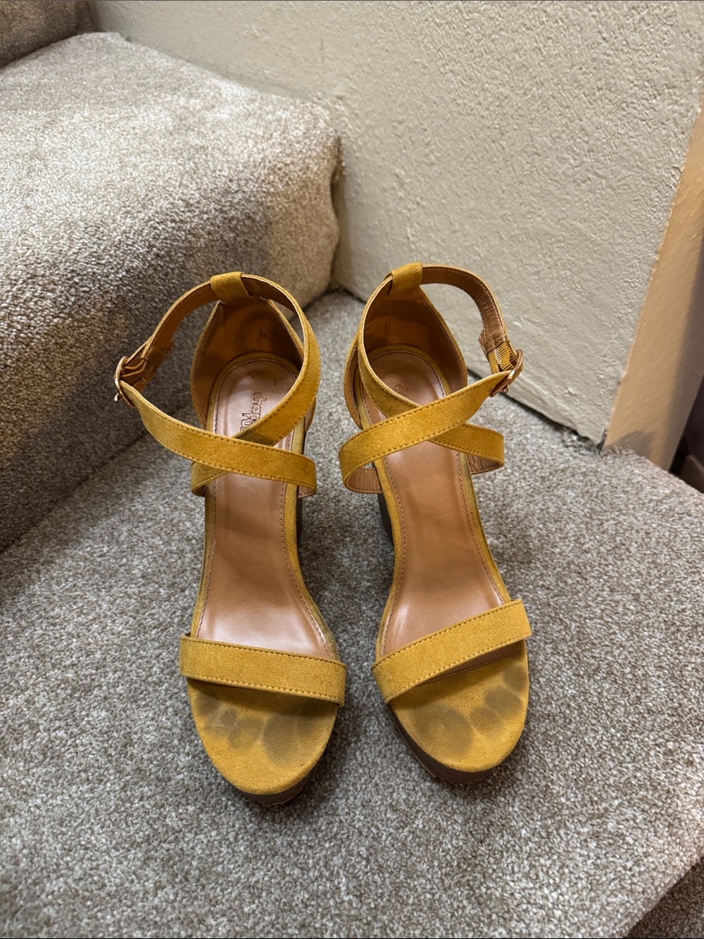 Charlotte Russe Mustard Yellow Suede Wedge Sandals